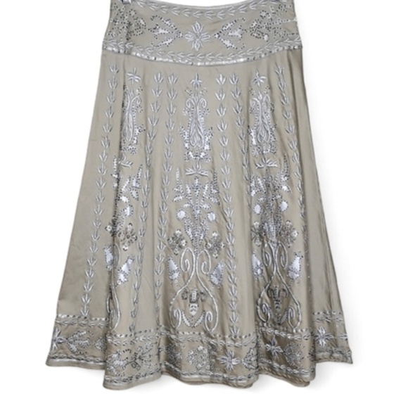 Basil & Maude Boho Chic Beaded Embroidered A Line Midi Skirt - Picture 1 of 4